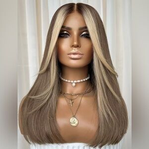 Blonde Money piece brown Human hair Wig